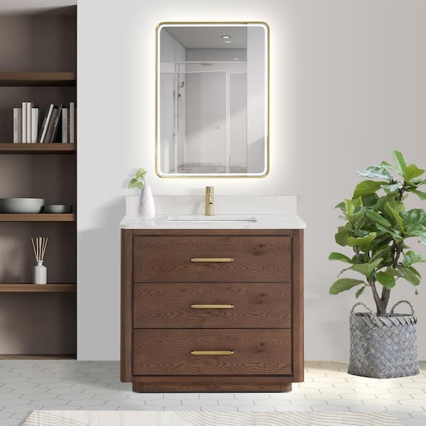 Cora 36 inch Solid Oak Bathroom Vanity with Rectangular Undermount Sink - Navy by Randolph Morris RMAST-36NB-SQWH