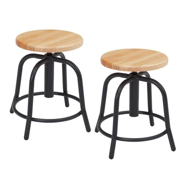 National Public Seating 18 in. to 25 in. Height Wooden Seat and Black Frame Adjustable Swivel Stool (2-Pack)