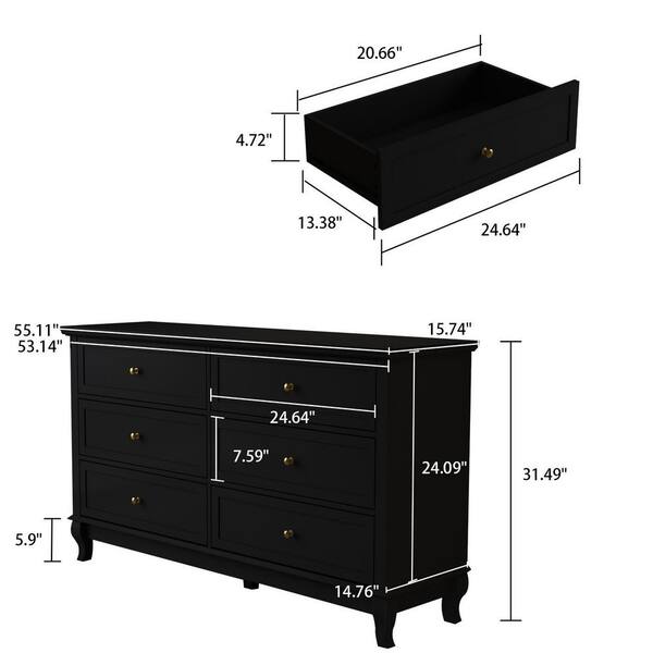 FUFU&GAGA 6-Drawers Eco-Friendly Paint Finish Black Wood Dresser