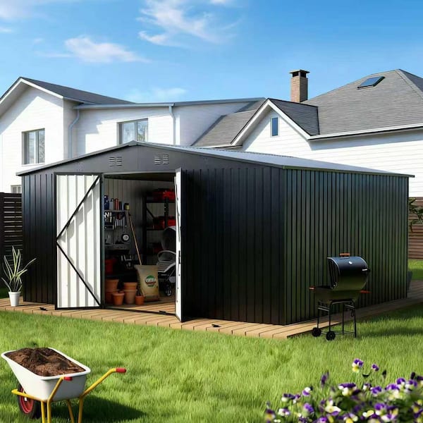 PABIMIA 14 ft. x 12 ft. Heavy-Duty Steel Outdoor Storage Shed with