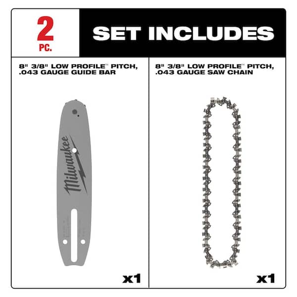 Milwaukee 8 in. Chainsaw Bar & Chain Combo with 3/8 in. Low Profile Pitch and .043 in. Gauge