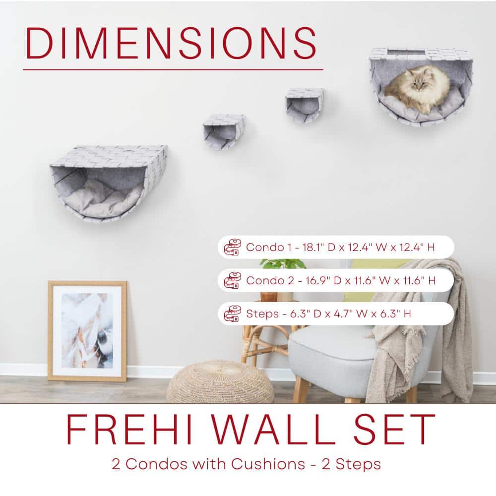 Frehi Light Gray Wall Mount Cat Tree Set with Condos and Perches