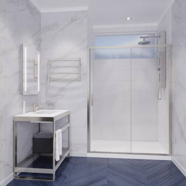 Halberd Series 48 in. x 72 in. H Sliding Framed Shower Door in Brushed Nickel with Tsunami Guard Tempered Glass