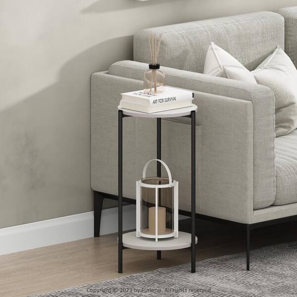 Furinno Besi 11.57 in. White/Black Round Wood End Table With Metal Leg