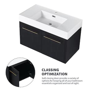 36 in. Floating Single Sink Bath Vanity in Black Chestnut with Thick Edged White Resin Top