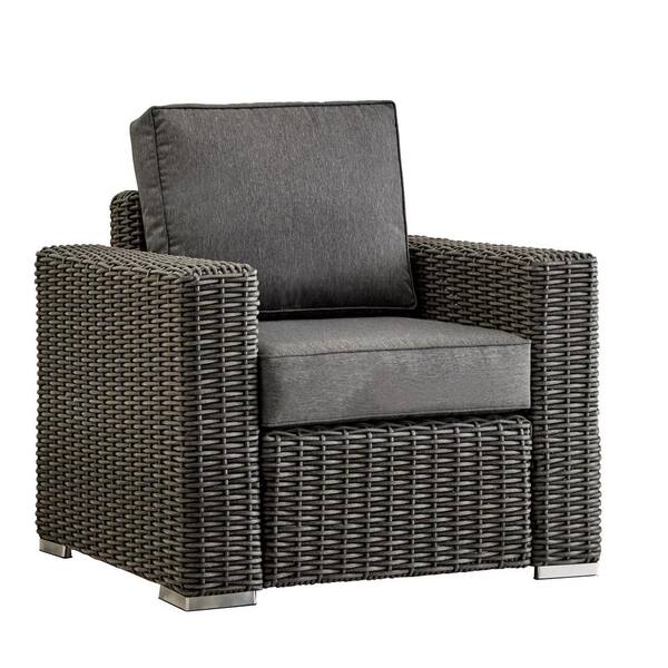 HomeSullivan Camari Charcoal Square Arm Wicker Outdoor Lounge Chair with Gray Cushion