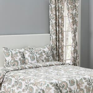 Wynette 3-Piece Grey Floral Cotton King Comforter Set