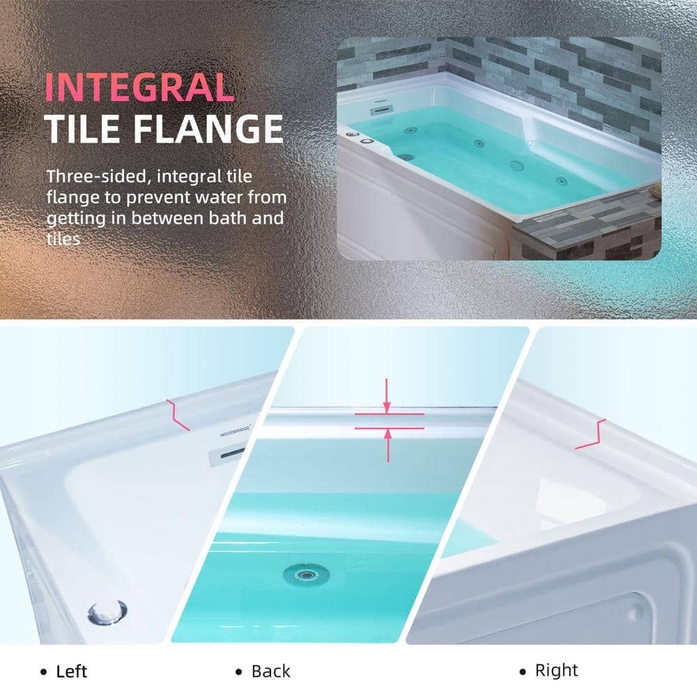 60'' White Freestanding Heated Acrylic Whirlpool Bathtub