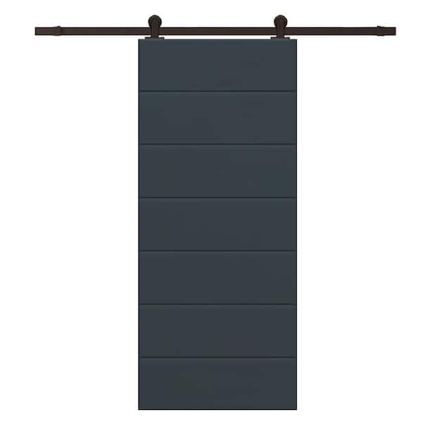 CALHOME 30 in. x 96 in. Charcoal Gray Painted Composite MDF Paneled Interior Sliding Barn Door with Hardware Kit