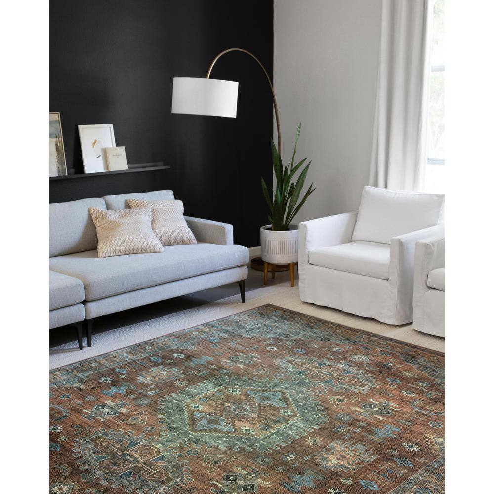 Skye 8' Round Terracotta and Sky Wool Synthetic Rug