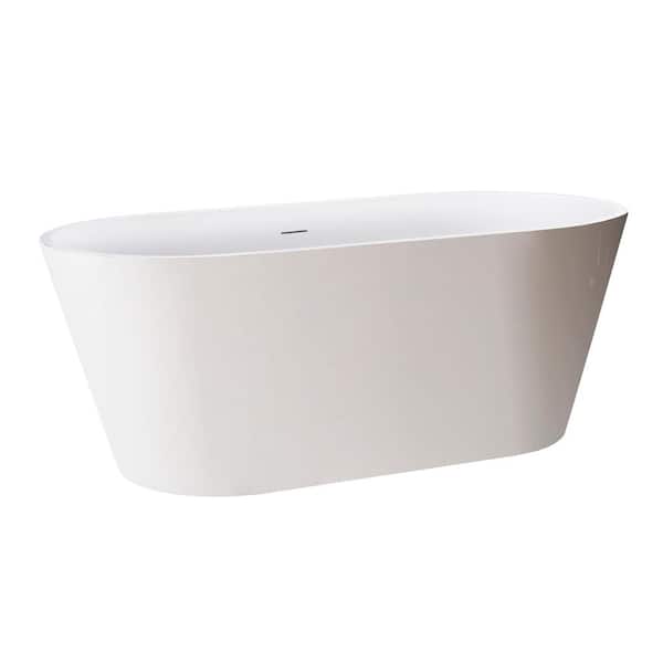 ANGELES HOME 54 in. x 29 in. Acrylic Freestanding Soaking Bathtub with Center Drain in White
