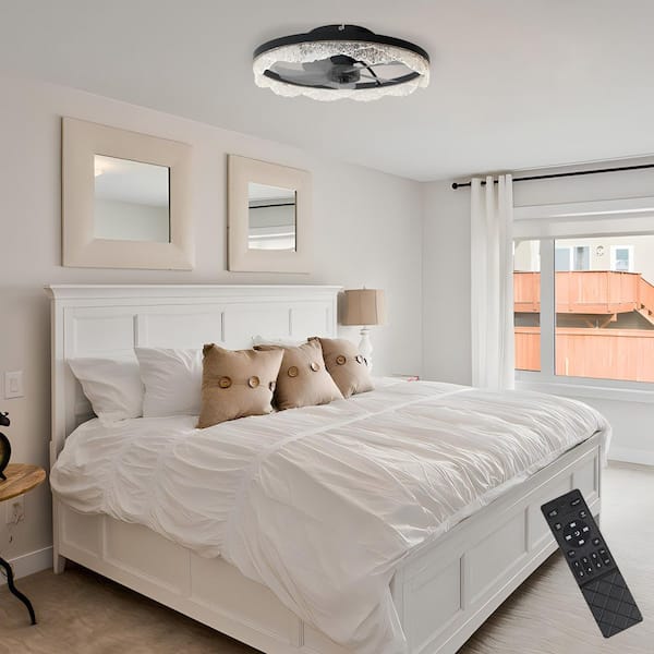 20 in. Black Indoor LED Ceiling Fan Light, Modern Flush Mount Dimmable Fan with Smoky Gray ABS Blade for Living Room