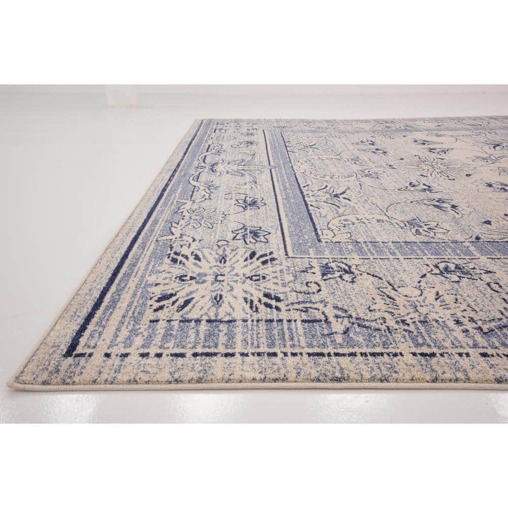 10' x 13' Blue and Ivory Floral Reversible Area Rug