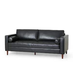 Barger Midnight Black and Espresso Faux Leather 3-Seats Sofa