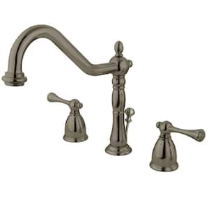 English Vintage 2-Handle 8 in. Widespread Bathroom Faucets with Brass Pop-Up in Brushed Nickel
