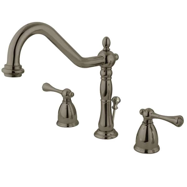 Kingston Brass English Vintage 2-Handle 8 in. Widespread Bathroom Faucets with Brass Pop-Up in Brushed Nickel