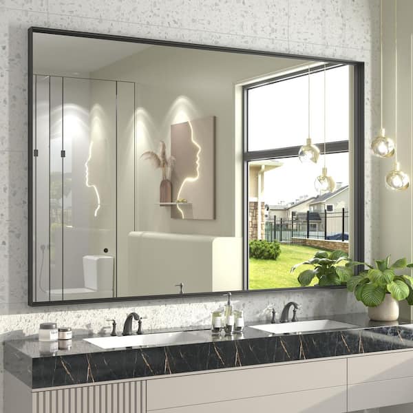 60 in. W x 40 in. H Rectangular Aluminum Alloy Framed and Tempered Glass Wall Bathroom Vanity Mirror in Matte Black