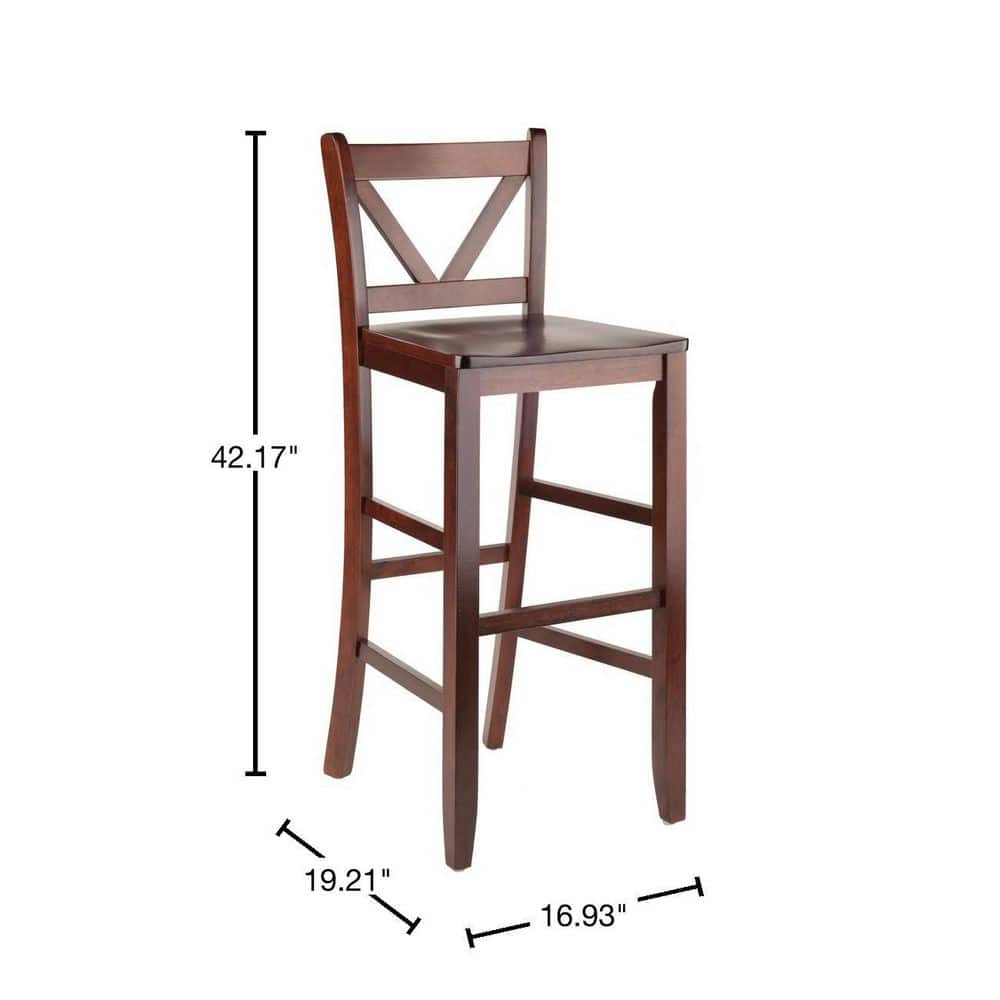 Elegant Walnut Finish V-Back Bar Stool Set, 30" Height
