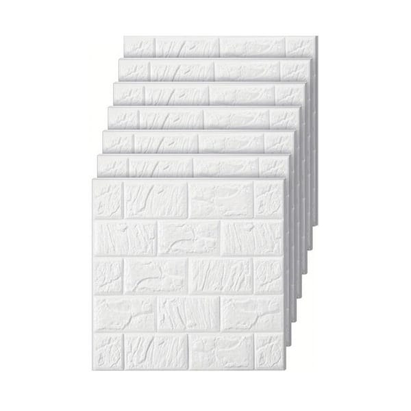 Afoxsos 120-Piece 15 in. x 13 in. 3D Brick Wall Stickers Self-Adhesive Decor for Living Room, Bedroom, Kitchen, White