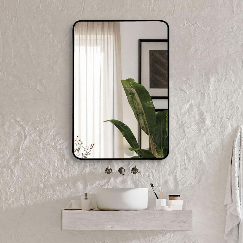 Black 24 in. W x 32 in. H Rectangle Wood Framed Mirror Bathroom Wall Mirror