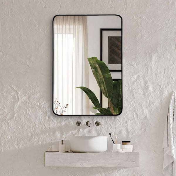 YESSKY DOWELL ENTER LLC Black 24 in. W x 32 in. H Rectangle Wood Framed Mirror Bathroom Wall Mirror Vanity Mirror, Horizontally or Vertically