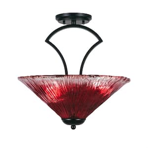 Cleveland 16 in. Matte Black Semi-Flush with Raspberry Crystal Glass Shade