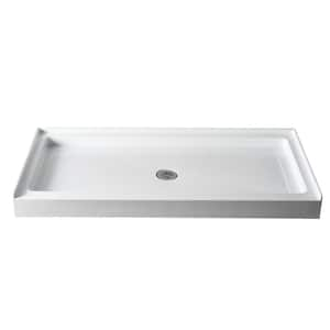 Zeno 60 in. L x 30 in. W Single Threshold Alcove Shower Pan Base with Center Drain in White Acrylic Non-Slip Shower Tray