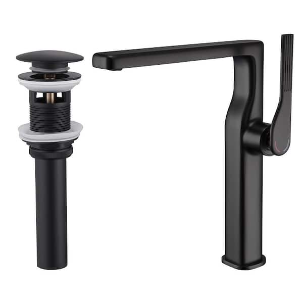 10 in. H Single Handle Copper Single Hole Bathroom Sink Faucet 2 GPM with Drain Kit in Matte Black