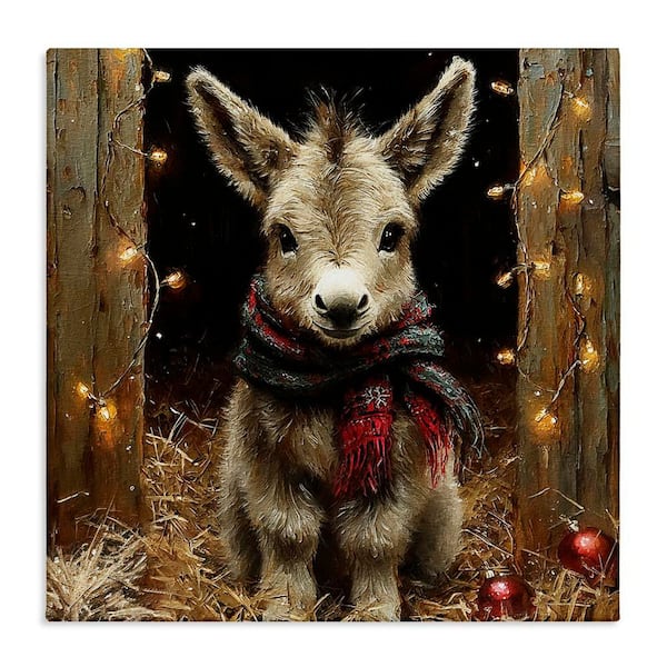 Baby Donkey and Holiday Lights by Riley B Unframed Animal Graphic Art Print 17 in. x 17 in.