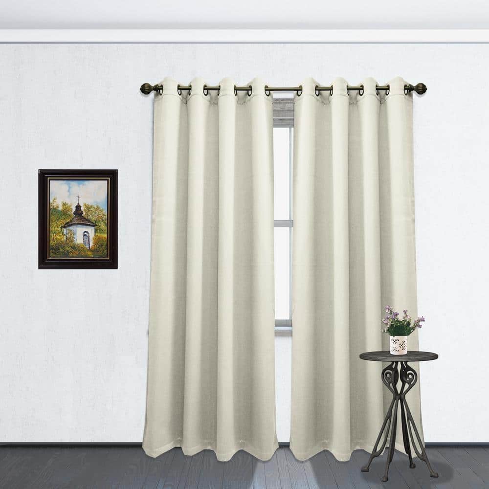 Best Home Fashion 84-in Beige Blackout Grommet Curtain Panel 4  4 x Maggie Grommet Curtain Panel Beige display picture 1