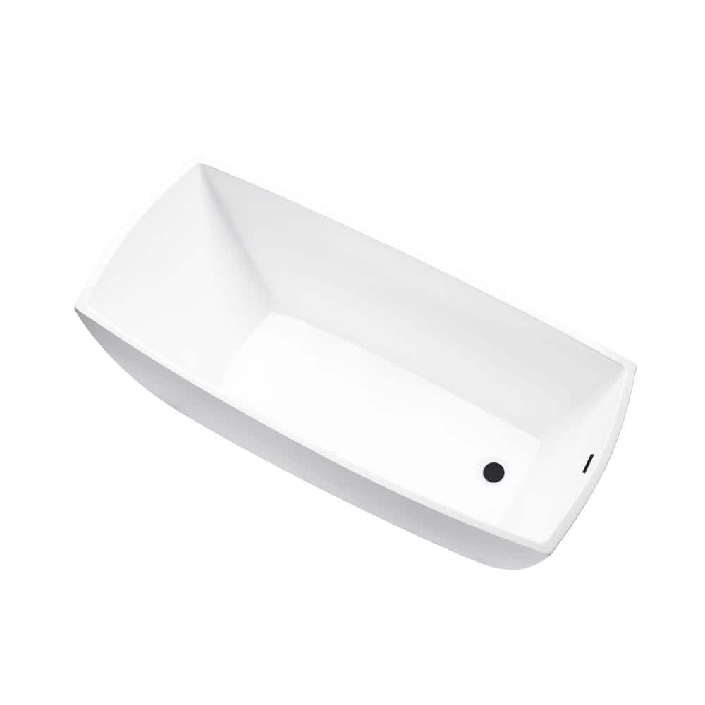 White Acrylic Freestanding Bathtub with Matte Black Drain, 67"