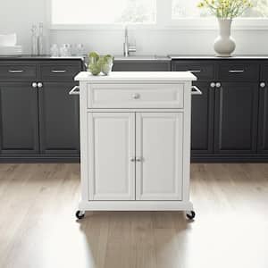 White Portable Kitchen Cart with Granite Top