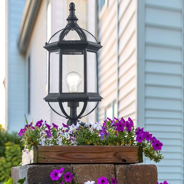 Wentworth 20.75 in. 1-Light Black Outdoor Lamp Post Light Fixture with Clear Glass