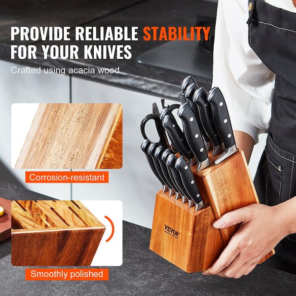 VEVOR Knife Storage Block 15-Knife Slots Acacia Wood Universal