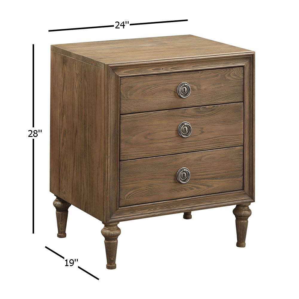 Inverness Reclaimed Oak 3-Drawer Nightstand with Tapered Legs