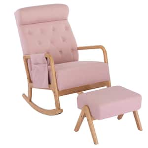 Pink High Backrest Accent Glider Rocker Chair With Ottoman for Living Room