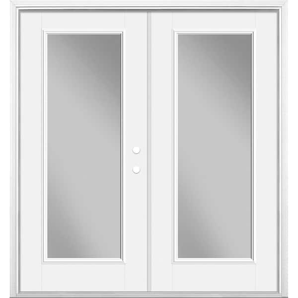 Masonite 72 in. x 80 in. Primed White Fiberglass Prehung Left-Hand Inswing Full Lite Clear Glass Smooth Patio Door with Brickmold
