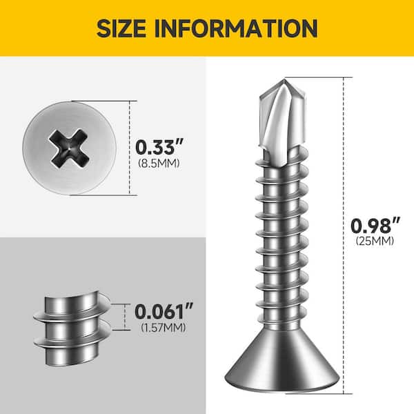 #10 x 1 in. Silver 410 Stainless Steel Phillips Flat Head Self Drilling Sheet Metal Screws (250-Pack)