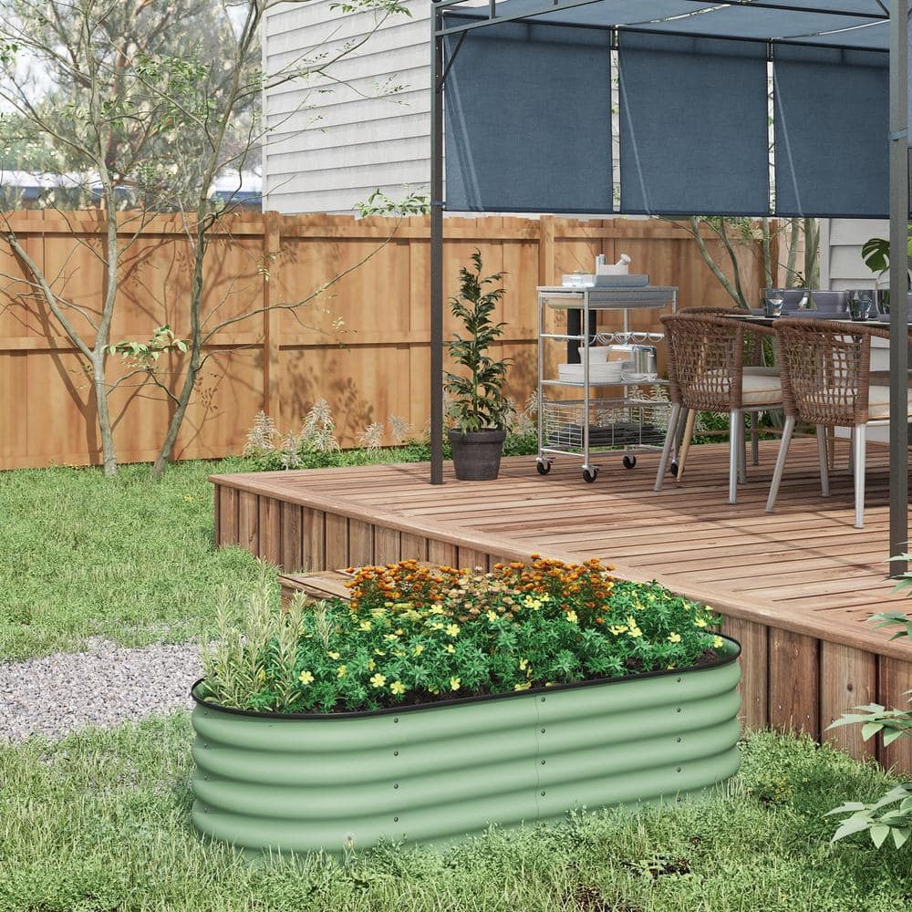 Green Galvanized Steel Raised Garden Bed with Safety Edging