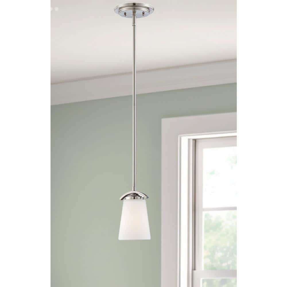 Overland Park Brushed Nickel Mini Pendant with Etched White Glass
