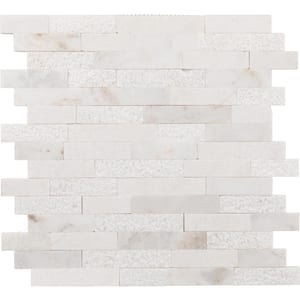 Xpress Mosaix Groutless Daphne White Honed 12 in. x 13 in. Marble Random Linear Mosaic Tile (10 sq. ft./case)