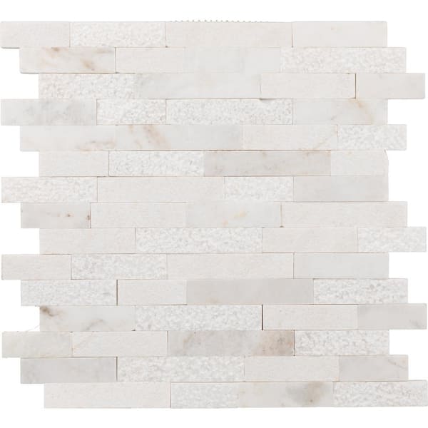 Daltile Xpress Mosaix Groutless Daphne White Honed 12 in. x 13 in. Marble Random Linear Mosaic Tile (10 sq. ft./case)