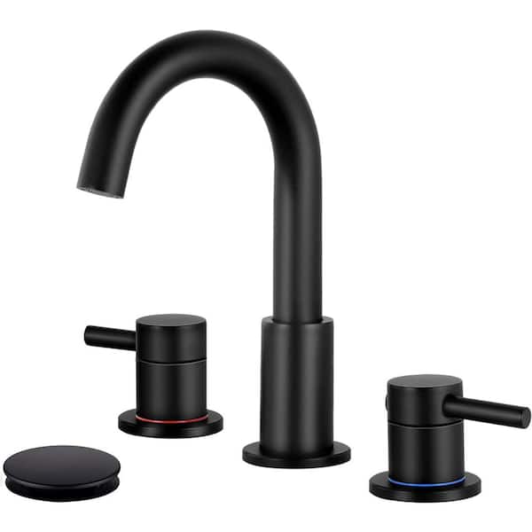 AKLFGN 8 in. Widespread 2-Handle Low Arc Bathroom Faucet With Pop drain in Matte Black