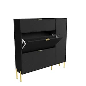 49.21 in. H x 9.45 in. W x 43.31 in. L Black Wood Shoe Storage Cabinet with Flip-Up Drawers, Adjustable Shelf