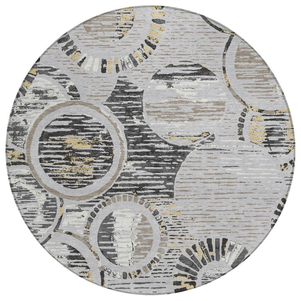Chantille Machine Washable Indoor/Outdoor Abstract ACN2633 Silver 8 ft. x 8 ft. Round Rug price history on PriceWatchPro