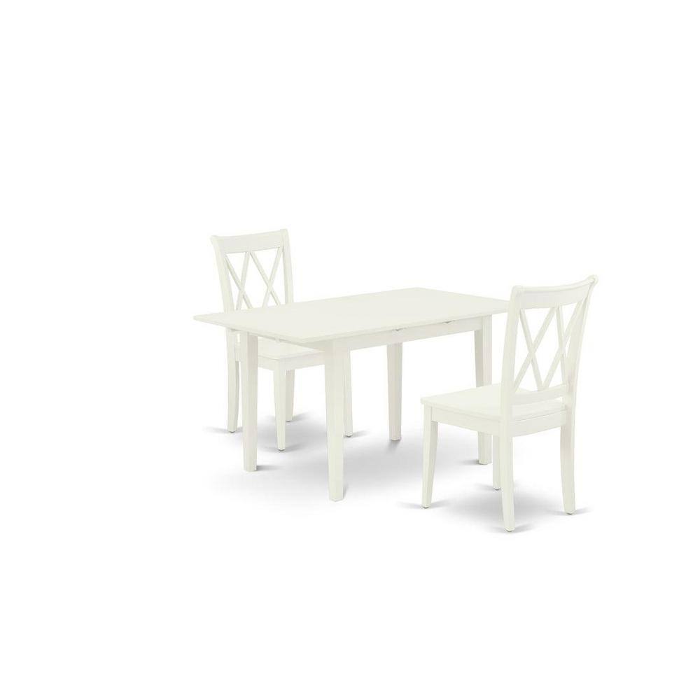 Linen White Rubber Wood 3-Piece Dining Set with Double X Back Chairs