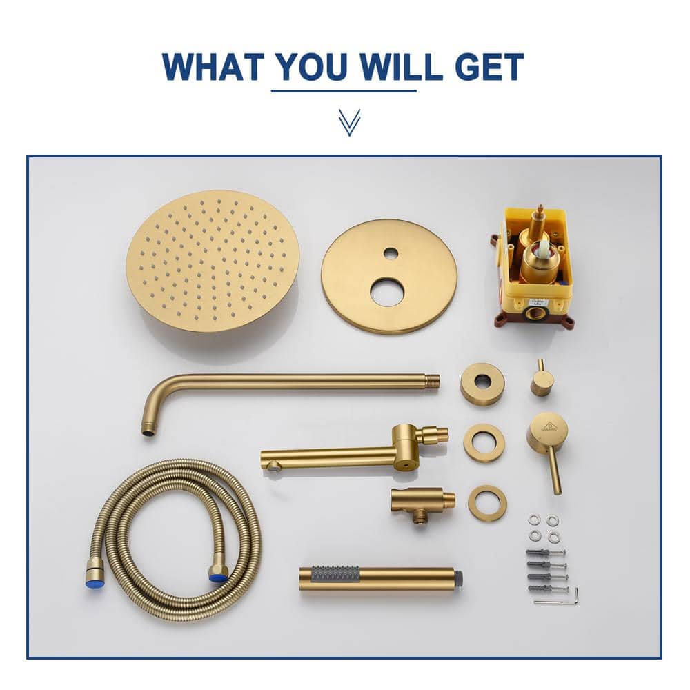 Brushed Gold Dual Rain Shower System with Handheld Spray