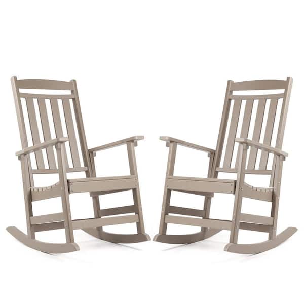 HARRIETT HOME LLC All Weather Resistant Recycled HDPE Plastic Porch Patio Outdoor Rocking Chair For Outdoor Indoor in Brown (Set of 2)