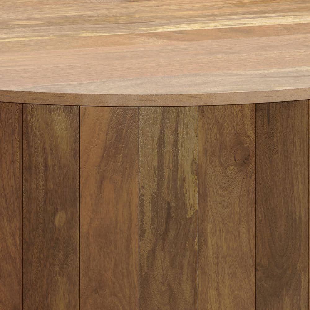 Natural Solid Mango Wood Round Drum Coffee Table