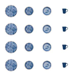 Unni 16-Piece Blue Stoneware Dinnerware Set (Service for 4)